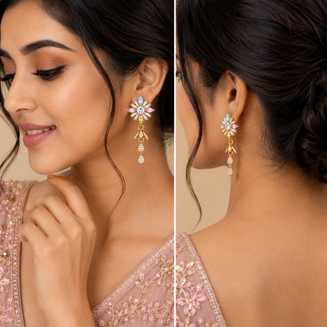 Multicolour Crystal-Style Starburst Drop Earrings
